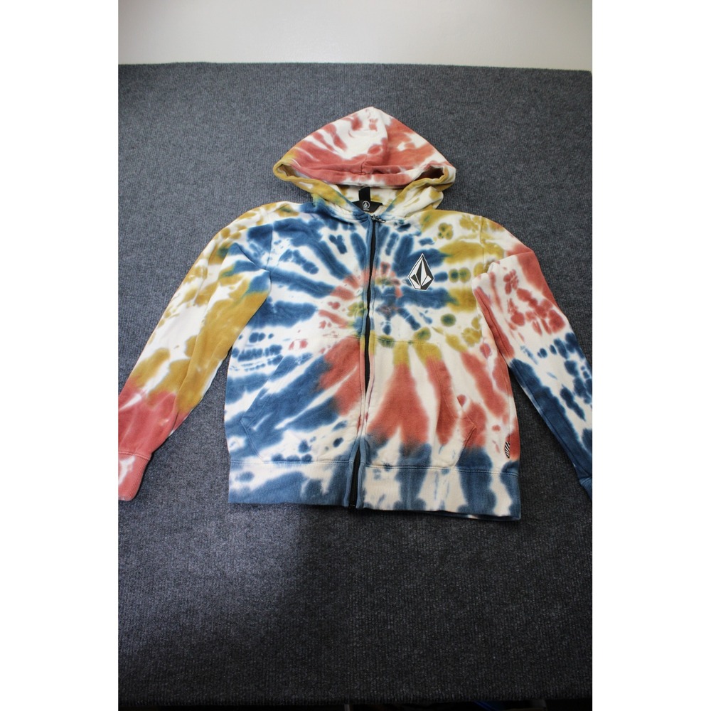 Volcom Boys Tie Dye Full Zip Hoodie Multi Color Skater Sweatshirt Size M 10Y